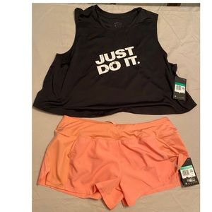 Nike crop tank top & short short lined dri fit XL